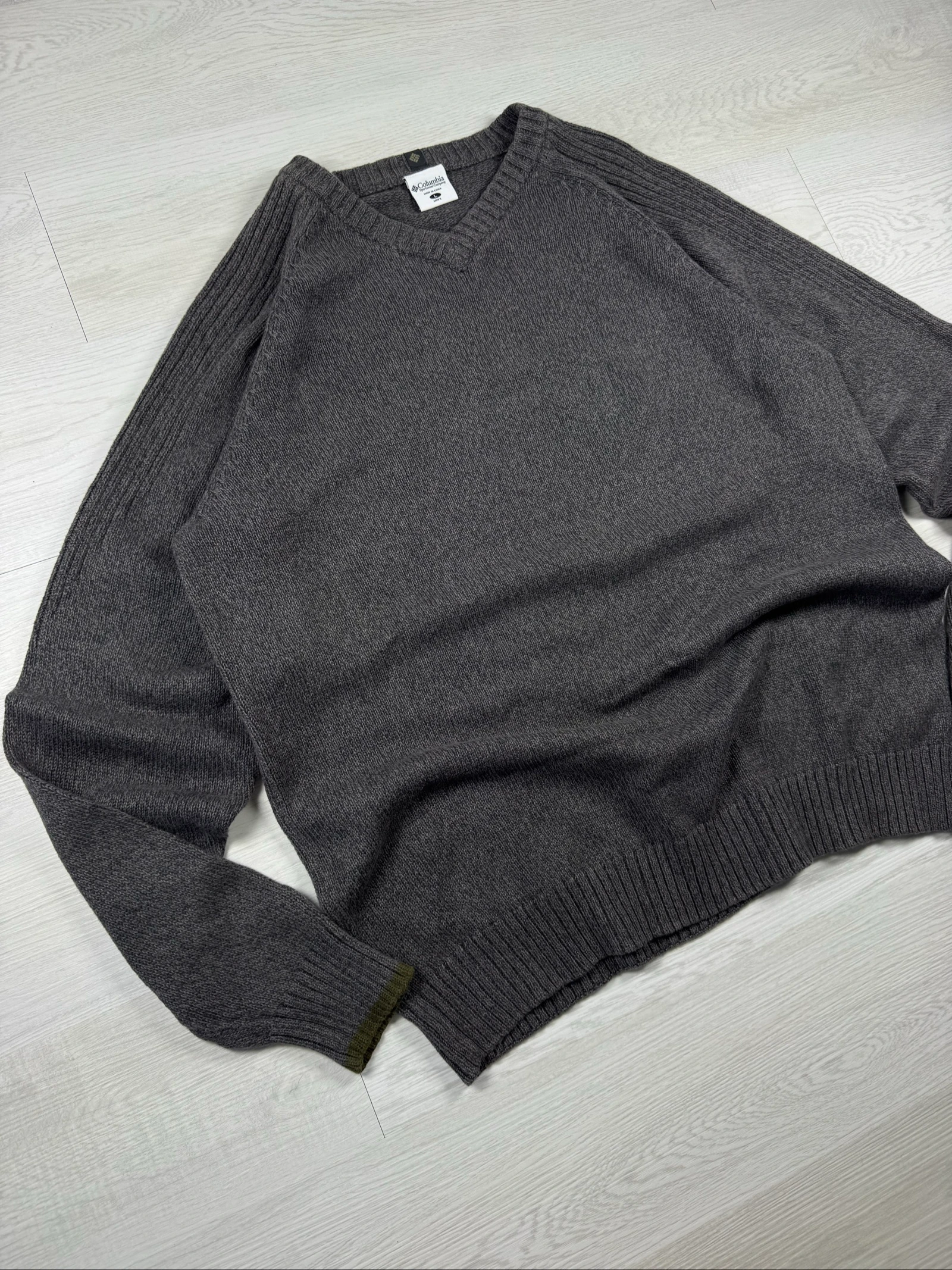 Columbia V-Neck Knit Sweater 100% Cotton Brown Men's Large Outdoor Vintage – photo 4